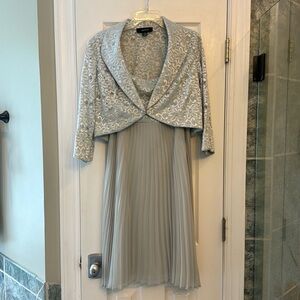 Mint green formal sparkle and lace dress with jacket